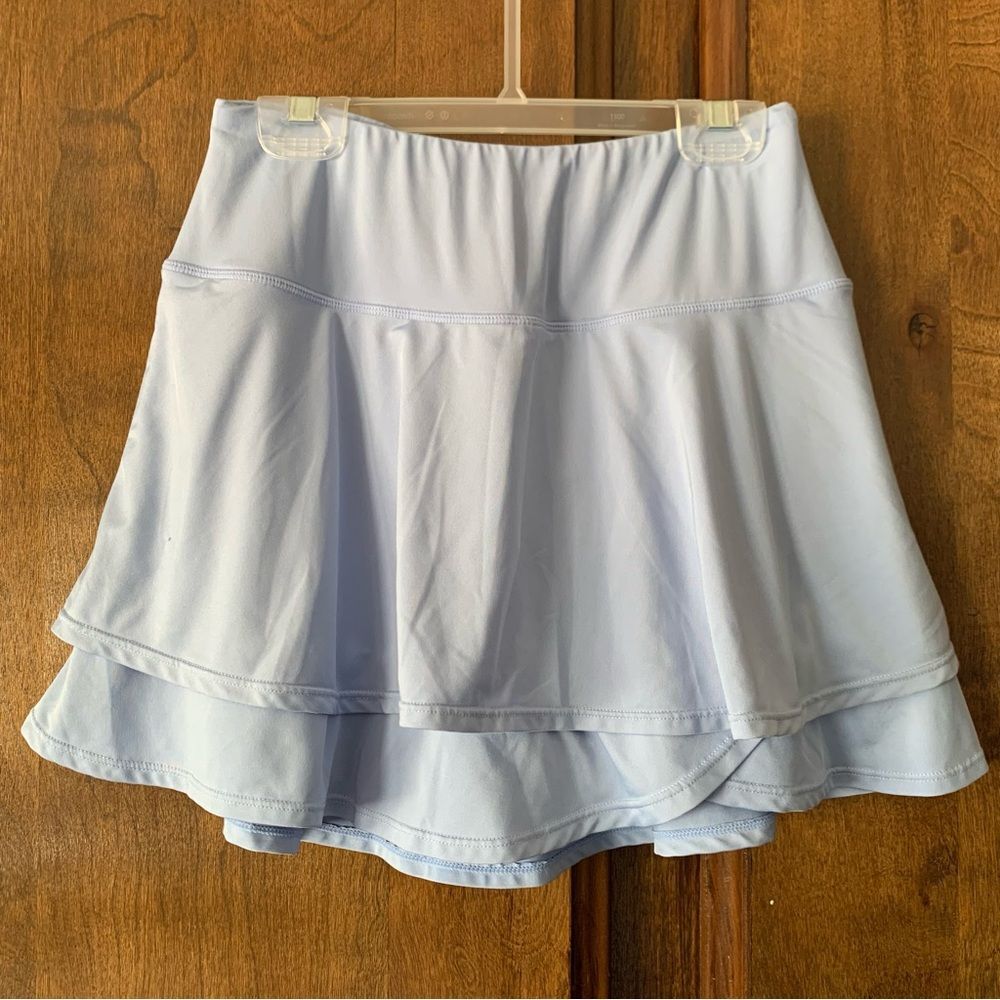 Baleaf Light Blue Tiered Athletic Skirt with Built In Shorts